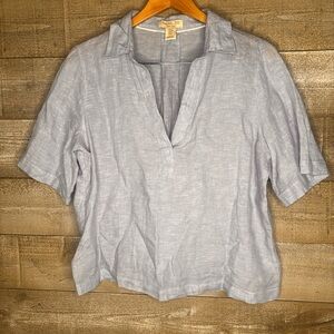 Rachel Zoe 100% linen Light blue Blouse with collar summer lightweight top